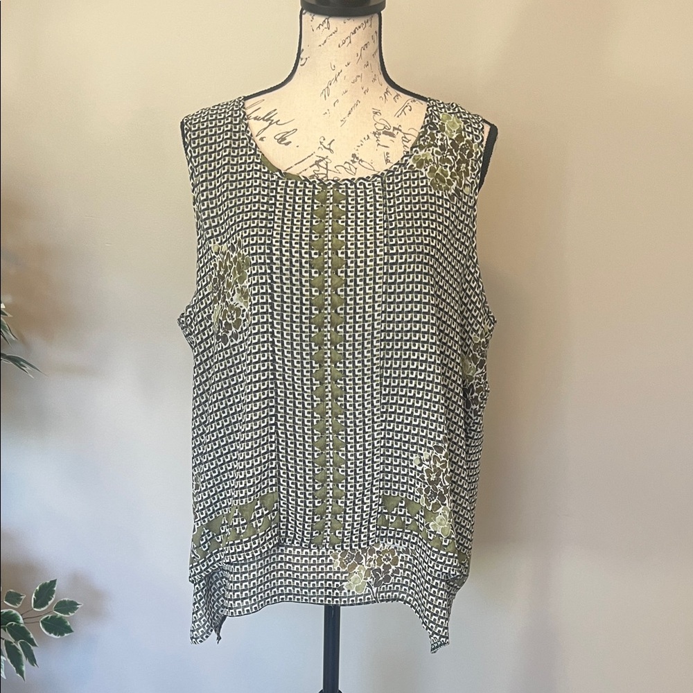 Liverpool Olive and Black Patterned Blouse